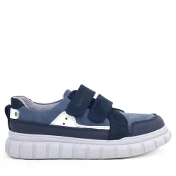 Rakerplus Hakiki Deri Lacivert Beyaz Cırtlı Çocuk Günlük Spor Okul Ayakkabı