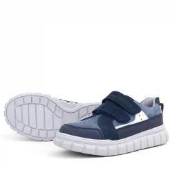 Rakerplus Hakiki Deri Lacivert Beyaz Cırtlı Çocuk Günlük Spor Okul Ayakkabı