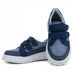 Rakerplus Hakiki Deri Lacivert Beyaz Cırtlı Çocuk Günlük Spor Okul Ayakkabı