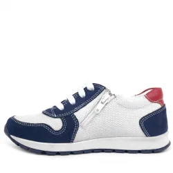 Rakerplus Hakiki Deri Lacivert Beyaz Fermuarlı Çocuk Spor Ayakkabı