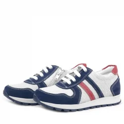 Rakerplus Hakiki Deri Lacivert Beyaz Fermuarlı Çocuk Spor Ayakkabı