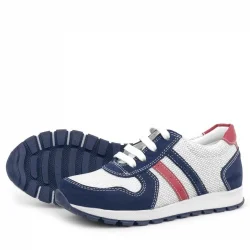 Rakerplus Hakiki Deri Lacivert Beyaz Fermuarlı Çocuk Spor Ayakkabı