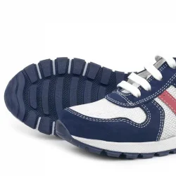 Rakerplus Hakiki Deri Lacivert Beyaz Fermuarlı Çocuk Spor Ayakkabı