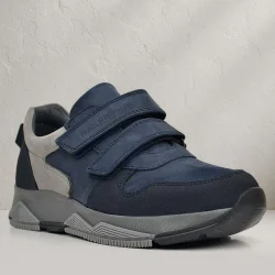 Rakerplus Hakiki Deri Lacivert Cırtlı Gri Tabanlı Çocuk Sneakers Spor Ayakkabı