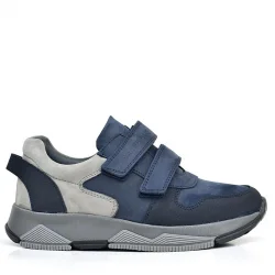 Rakerplus Hakiki Deri Lacivert Cırtlı Gri Tabanlı Çocuk Sneakers Spor Ayakkabı