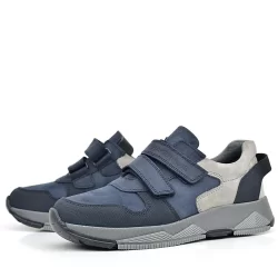 Rakerplus Hakiki Deri Lacivert Cırtlı Gri Tabanlı Çocuk Sneakers Spor Ayakkabı
