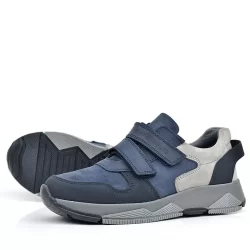 Rakerplus Hakiki Deri Lacivert Cırtlı Gri Tabanlı Çocuk Sneakers Spor Ayakkabı