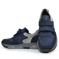 Rakerplus Hakiki Deri Lacivert Cırtlı Gri Tabanlı Çocuk Sneakers Spor Ayakkabı