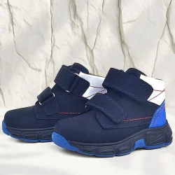 Rakerplus Hakiki Deri Lacivert Cırtlı Kürklü Çocuk Spor Bot