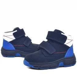 Rakerplus Hakiki Deri Lacivert Cırtlı Kürklü Çocuk Spor Bot