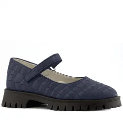 Rakerplus Hakiki Deri Lacivert Desenli Cırtlı Kalın Tabanlı Kız Çocuk Ayakkabısı