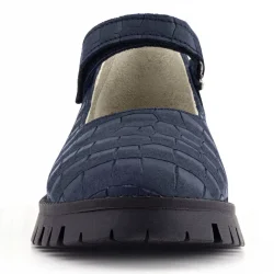 Rakerplus Hakiki Deri Lacivert Desenli Cırtlı Kalın Tabanlı Kız Çocuk Ayakkabısı