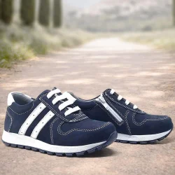 Rakerplus Hakiki Deri Lacivert Fermuarlı Erkek Çocuk Spor Okul Ayakkabı