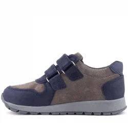 Rakerplus Hakiki Deri Lacivert Gri Cırtlı Çocuk Spor Ayakkabı