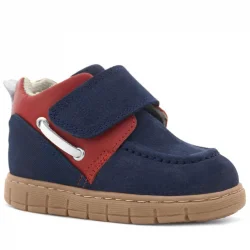 Rakerplus Hakiki Deri Lacivert Kırmızı Cırt Cırtlı Bebek Bot