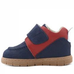 Rakerplus Hakiki Deri Lacivert Kırmızı Cırt Cırtlı Bebek Bot