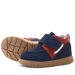 Rakerplus Hakiki Deri Lacivert Kırmızı Cırt Cırtlı Bebek Bot