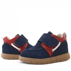 Rakerplus Hakiki Deri Lacivert Kırmızı Cırt Cırtlı Bebek Bot