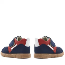 Rakerplus Hakiki Deri Lacivert Kırmızı Cırt Cırtlı Bebek Bot