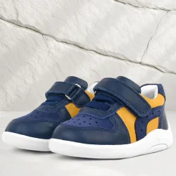 Rakerplus Hakiki Deri Lacivert Sarı Anatomik Bebek Spor Ayakkabı