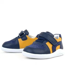 Rakerplus Hakiki Deri Lacivert Sarı Anatomik Bebek Spor Ayakkabı