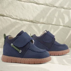 Rakerplus Hakiki Deri Lacivert Yeşil Cırt Cırtlı Bebek Bot