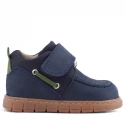 Rakerplus Hakiki Deri Lacivert Yeşil Cırt Cırtlı Bebek Bot