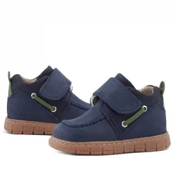 Rakerplus Hakiki Deri Lacivert Yeşil Cırt Cırtlı Bebek Bot