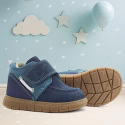 Rakerplus Hakiki Deri Mavi Cırt Cırtlı Bebek Bot