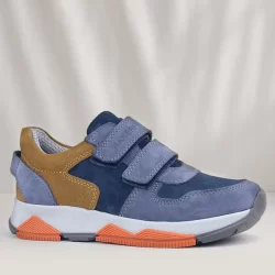 Rakerplus Hakiki Deri Mavi Süet Taba Çocuk Cırtlı Sneakers Spor Ayakkabı