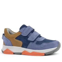 Rakerplus Hakiki Deri Mavi Süet Taba Çocuk Cırtlı Sneakers Spor Ayakkabı