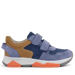 Rakerplus Hakiki Deri Mavi Süet Taba Çocuk Cırtlı Sneakers Spor Ayakkabı