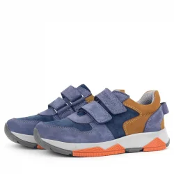 Rakerplus Hakiki Deri Mavi Süet Taba Çocuk Cırtlı Sneakers Spor Ayakkabı