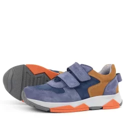 Rakerplus Hakiki Deri Mavi Süet Taba Çocuk Cırtlı Sneakers Spor Ayakkabı