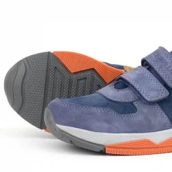 Rakerplus Hakiki Deri Mavi Süet Taba Çocuk Cırtlı Sneakers Spor Ayakkabı