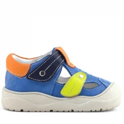 Rakerplus Hakiki Deri Mavi Turuncu Cırt Cırtlı Bebek Sandalet