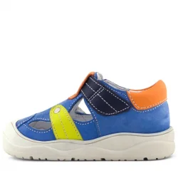 Rakerplus Hakiki Deri Mavi Turuncu Cırt Cırtlı Bebek Sandalet