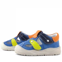 Rakerplus Hakiki Deri Mavi Turuncu Cırt Cırtlı Bebek Sandalet