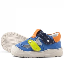 Rakerplus Hakiki Deri Mavi Turuncu Cırt Cırtlı Bebek Sandalet