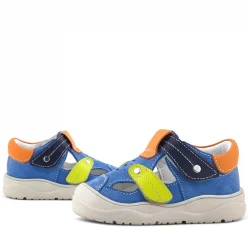 Rakerplus Hakiki Deri Mavi Turuncu Cırt Cırtlı Bebek Sandalet