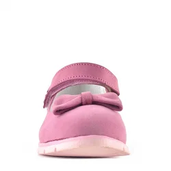 Rakerplus Hakiki Deri Pembe Fiyonklu Çiçek Detaylı Cırtlı Kız Çocuk Babet