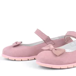 Rakerplus Hakiki Deri Pembe Fiyonklu Cırtlı Kız Çocuk Babet