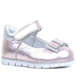 Rakerplus Hakiki Deri Pembe Gümüş Kız Bebek Babet Ayakkabı