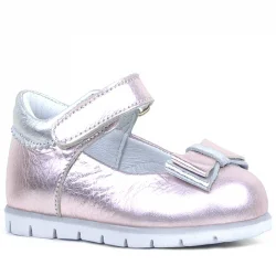 Rakerplus Hakiki Deri Pembe Gümüş Kız Bebek Babet Ayakkabı