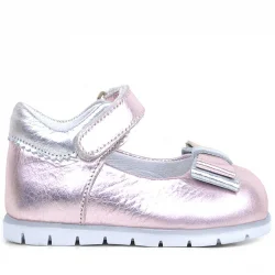 Rakerplus Hakiki Deri Pembe Gümüş Kız Bebek Babet Ayakkabı