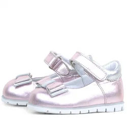 Rakerplus Hakiki Deri Pembe Gümüş Kız Bebek Babet Ayakkabı