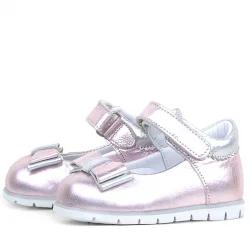 Rakerplus Hakiki Deri Pembe Gümüş Kız Bebek Babet Ayakkabı