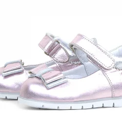 Rakerplus Hakiki Deri Pembe Gümüş Kız Bebek Babet Ayakkabı