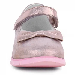 Rakerplus Hakiki Deri Pembe Simli Fiyonklu Cırtlı Kız Çocuk Babet Ayakkabı