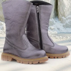 Rakerplus Hakiki Deri Platin Fermuarlı Uzun Kız Çocuk Çizme